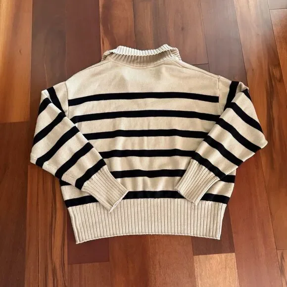 Lilysilk The Gilly Striped Tan Sweater 100% Merino Wool Pullover Preppy Luxe M - Picture 7 of 7